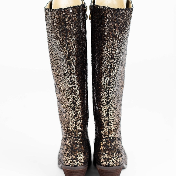 Joyfolie Bryce Boots In Bronze Sequin Lace-Up Knee-High - Sz9 - Picture 9 of 17